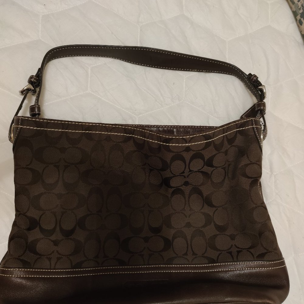 Chocolate brown leather Coach bucket bag